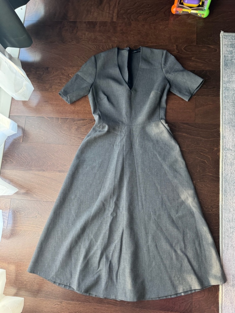 Zara Gray Midi Dress with V-Neck